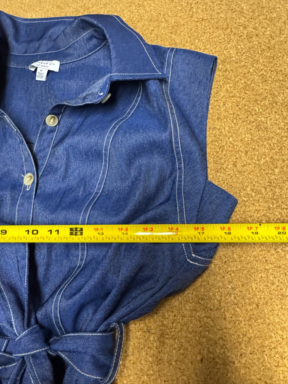 Current Air Anthropologie M Denim Pleated Button Up Dress Belted Collared A5 - Picture 7 of 10